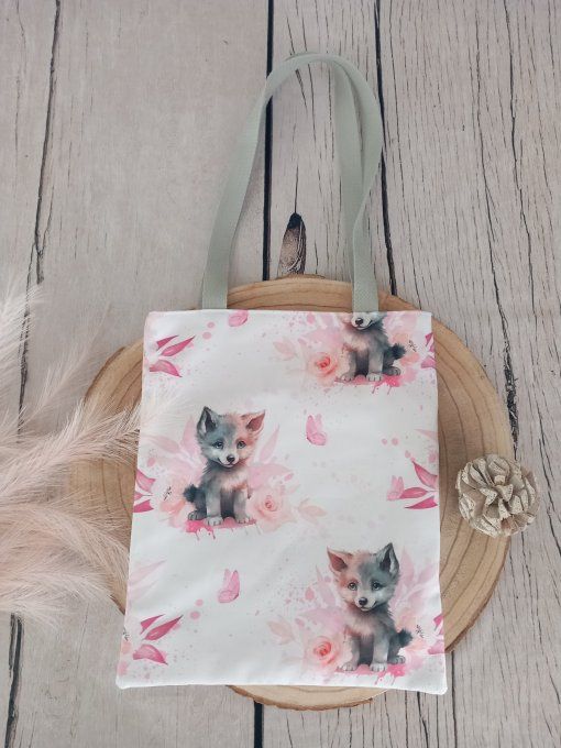 Tote bag enfant louve / uni rose clair