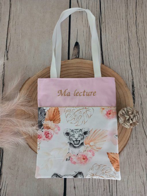Tote bag enfant savane corail / uni rose clair