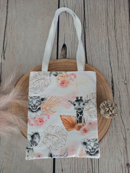 Tote bag enfant savane corail / uni rose clair