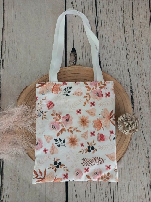 Tote bag enfant fleurs sauvages /uni rose clair