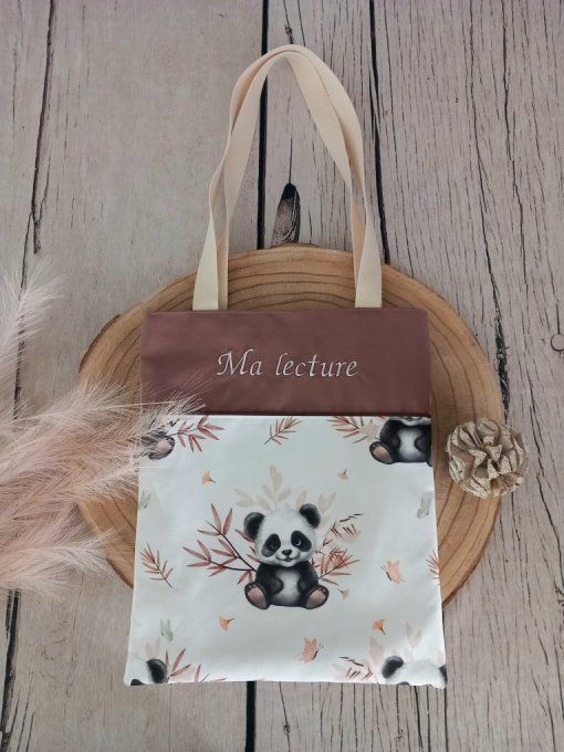 Tote bag enfant panda / uni marron