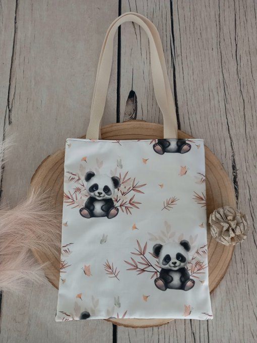 Tote bag enfant panda / uni marron