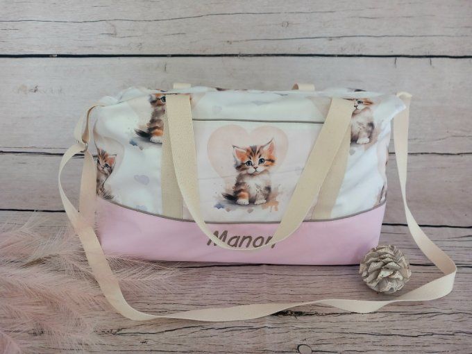 Sac à langer chat / tissu uni rose clair