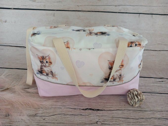 Sac à langer chat / tissu uni rose clair