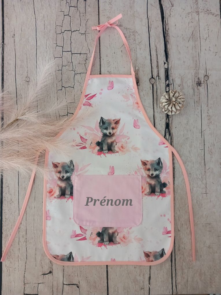 Tablier enfant louve / uni rose clair