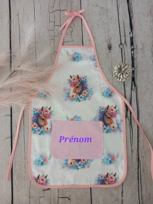 Tablier enfant cheval / uni rose clair