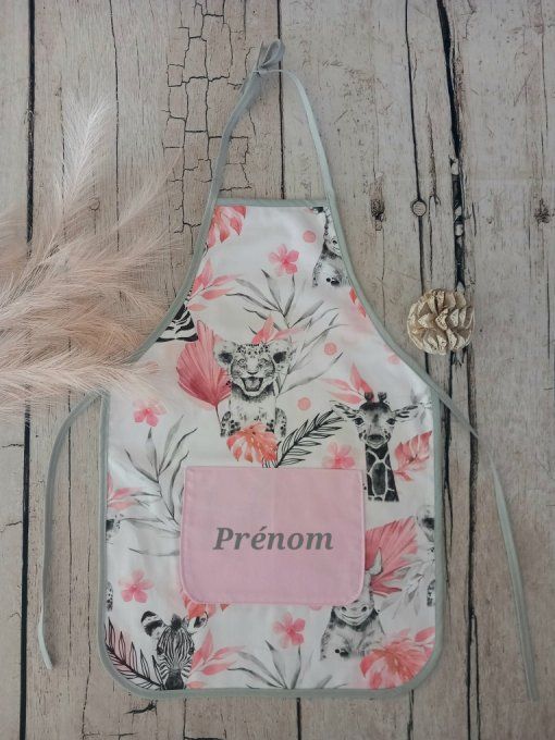 Tablier enfant savane rose / uni rose clair