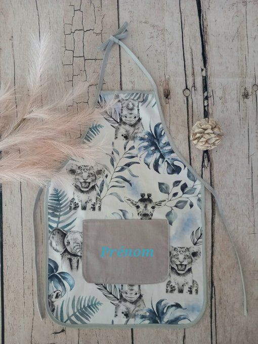 Tablier enfant savane bleue / uni gris clair