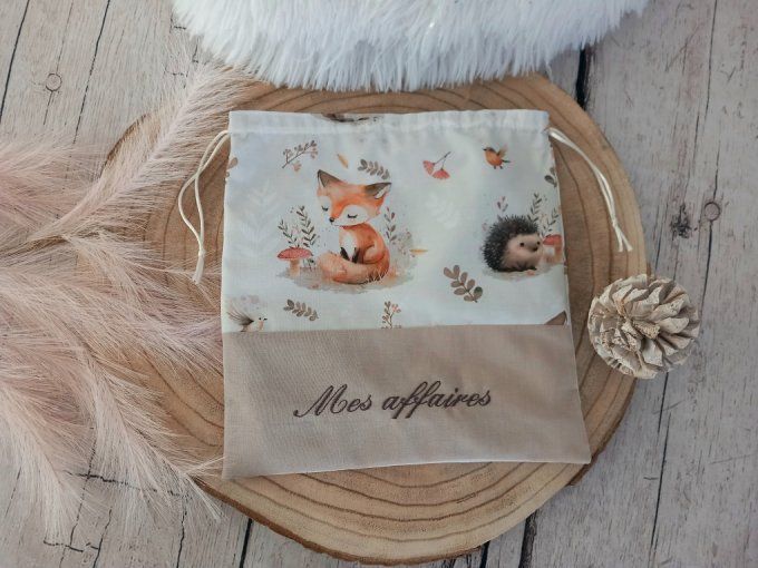 Pochon animaux de la forêt / uni beige