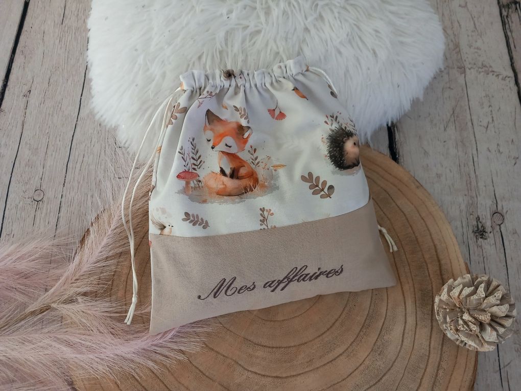 Pochon animaux de la forêt / uni beige