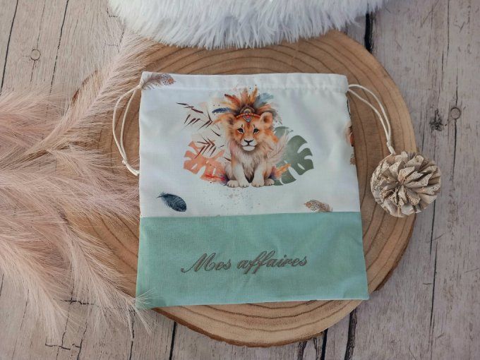Pochon lion boho / vert clair