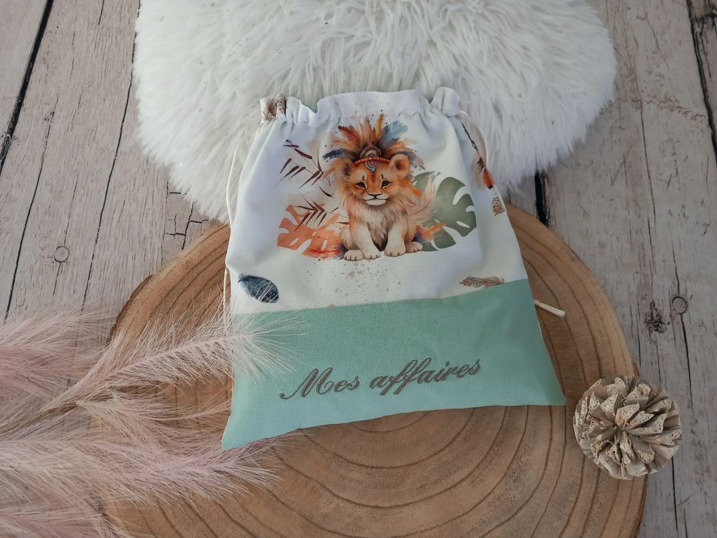 Pochon lion boho / vert clair