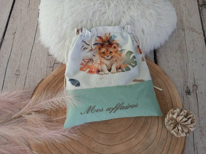 Pochon lion boho / vert clair