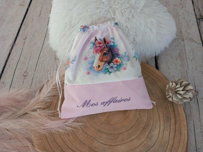 Pochon cheval / uni rose clair