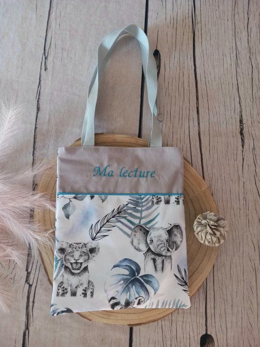 Tote bag enfant savane bleue / uni gris clair