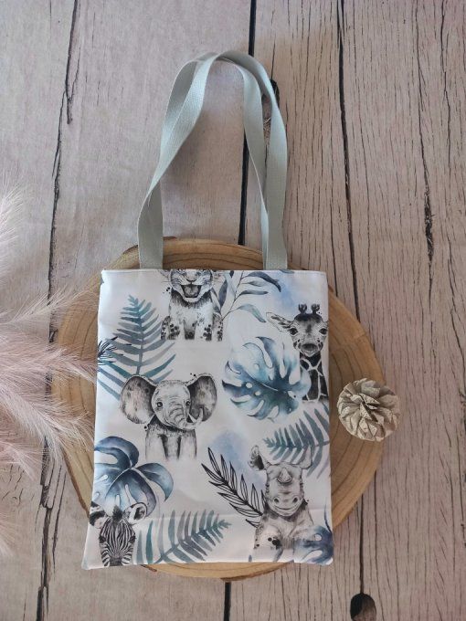 Tote bag enfant savane bleue / uni gris clair