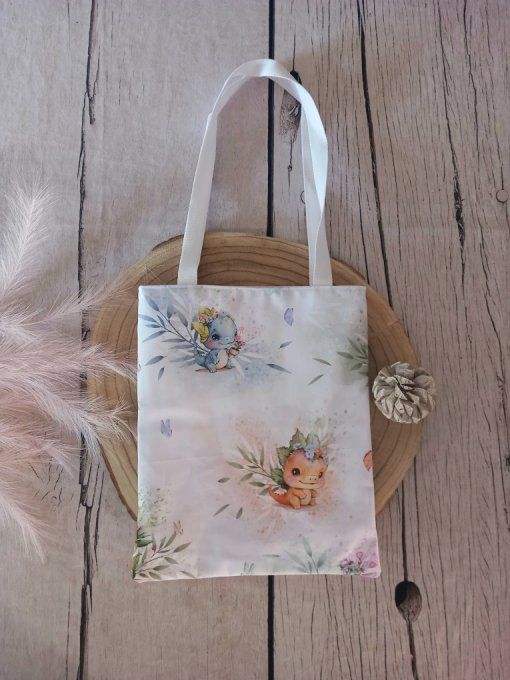 Tote bag enfant dragons / uni rose clair