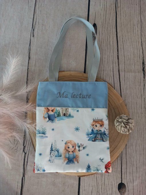 Tote bag enfant princesses / uni bleu clair