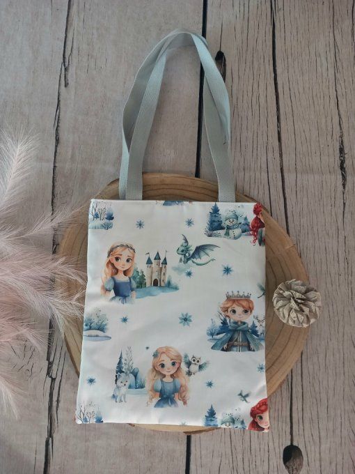 Tote bag enfant princesses / uni bleu clair