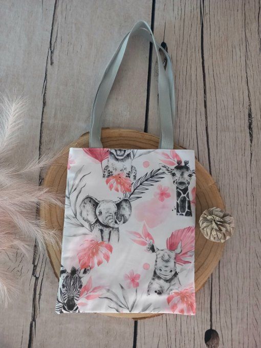 Tote bag enfant savane rose / uni rose clair