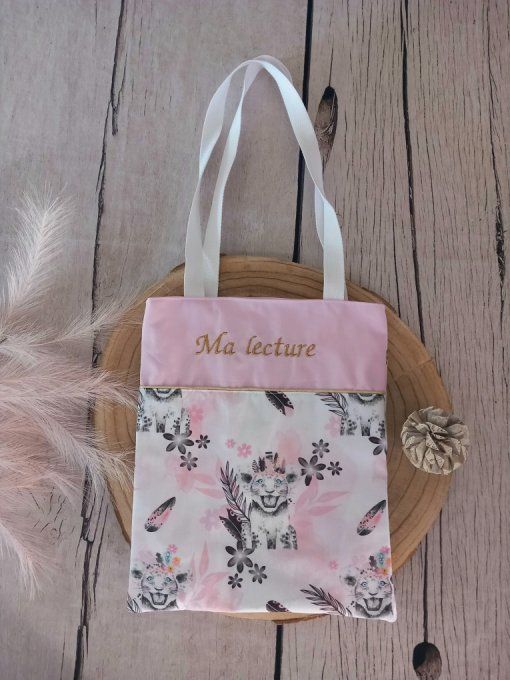Tote bag enfant lion rose / uni rose clair