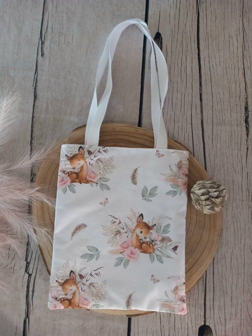 Tote bag enfant biche boho / uni rose clair