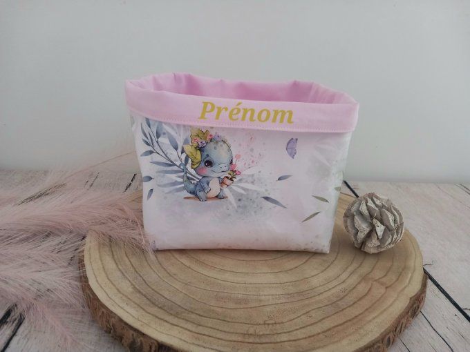 Panière à couches dragons / uni rose clair