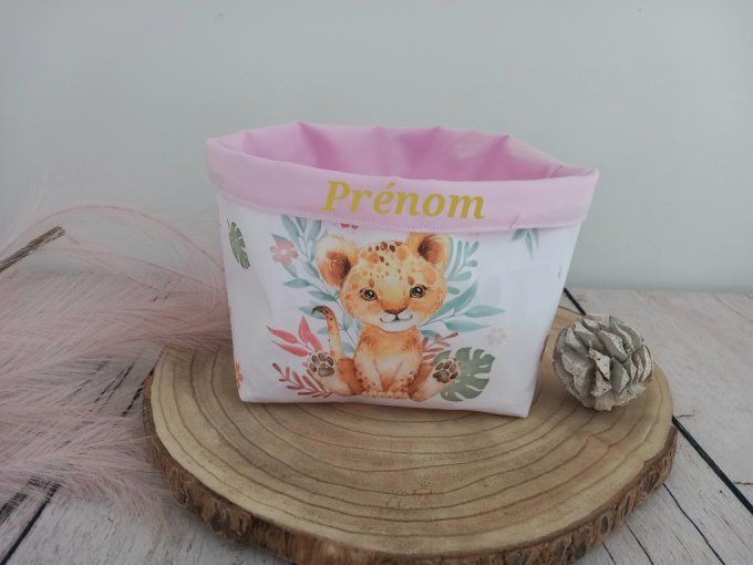 Panière à couches lion fleur / uni rose clair