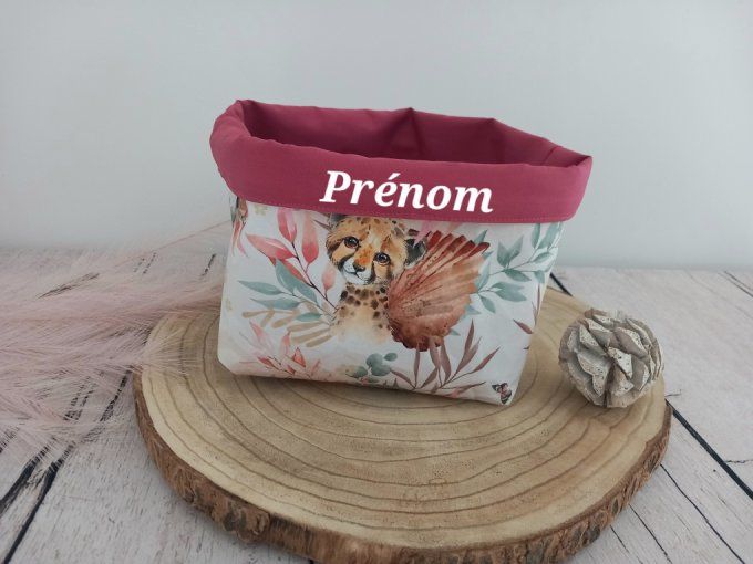 Panière à couches animaux marrons / uni framboise