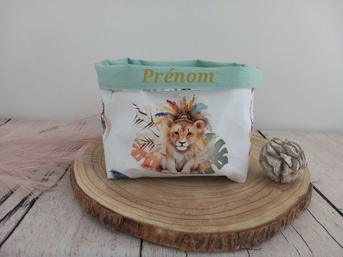 Panière à couches lion boho / uni vert clair
