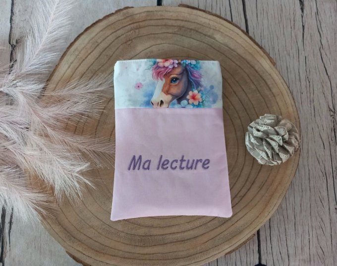 Pochette à livres cheval / uni rose clair