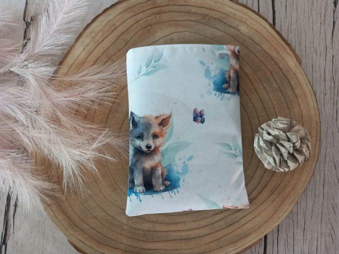 Pochette à livres loup / uni bleu clair