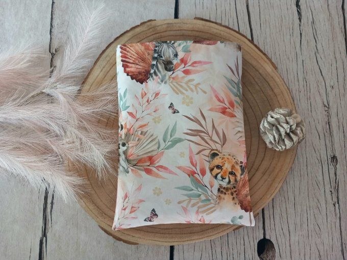 Pochette à livres animaux marrons / uni framboise