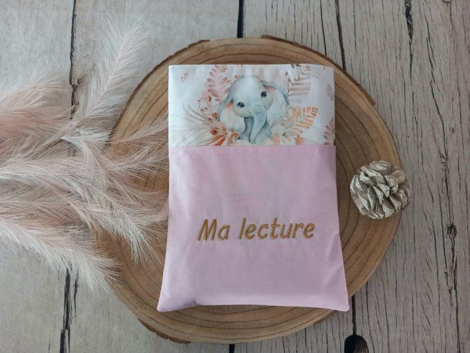 Pochette à livres animaux beiges / uni rose clair