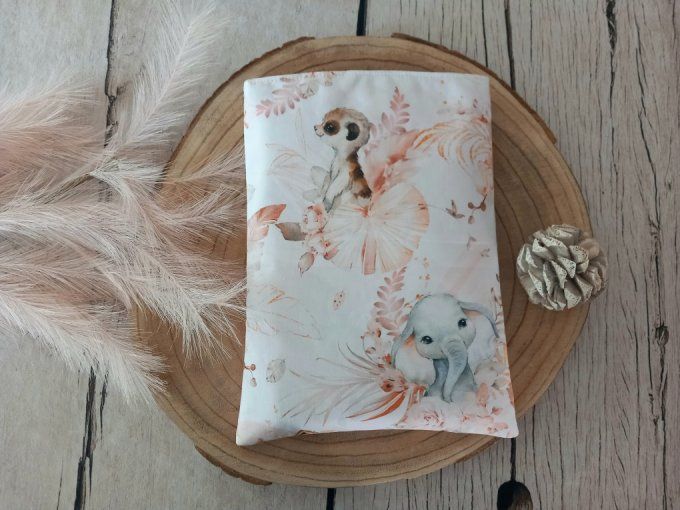 Pochette à livres animaux beiges / uni rose clair