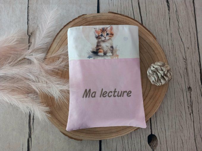 Pochette à livres chat / uni rose clair