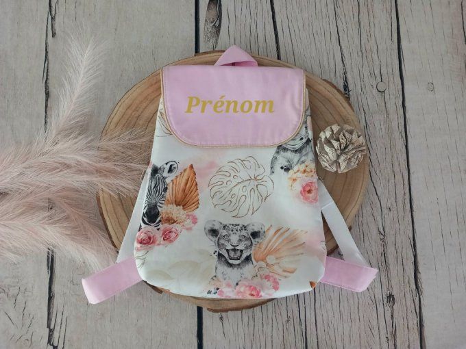 Sac à dos enfant savane corail / rabat uni rose clair