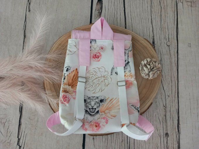 Sac à dos enfant savane corail / rabat uni rose clair