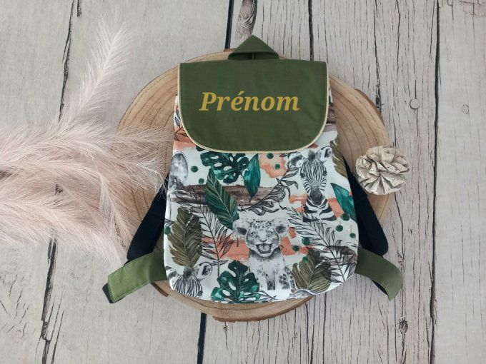 Sac à dos enfant savane verte / rabat uni vert kaki