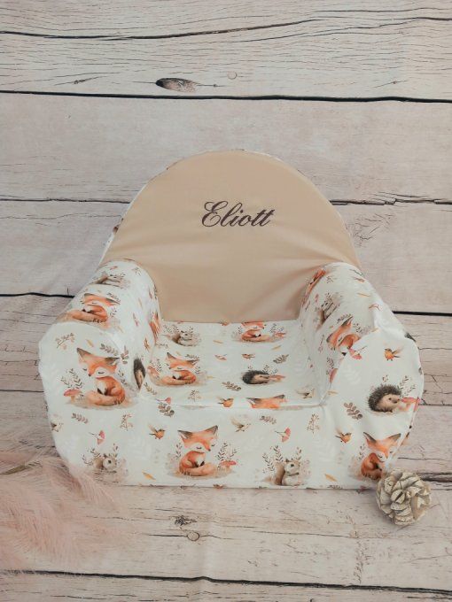 Fauteuil club enfant animaux de la forêt / uni beige