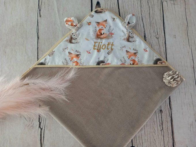 Cape de bain animaux de la forêt / micro-éponge bambou taupe