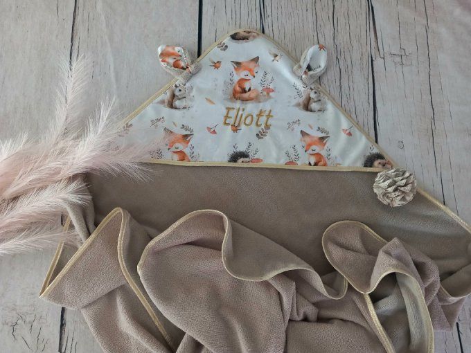 Cape de bain animaux de la forêt / micro-éponge bambou taupe