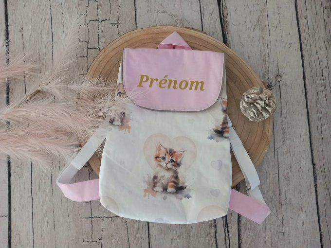 Sac à dos enfant chat / rabat uni rose clair