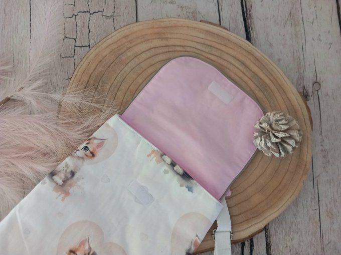 Sac à dos enfant chat / rabat uni rose clair