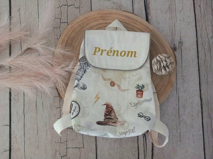 Sac à dos enfant sorciers / rabat uni écru