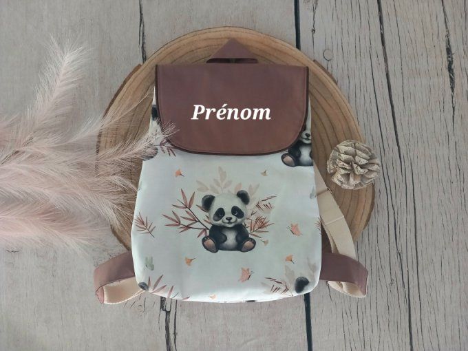 Sac à dos enfant panda / rabat uni marron