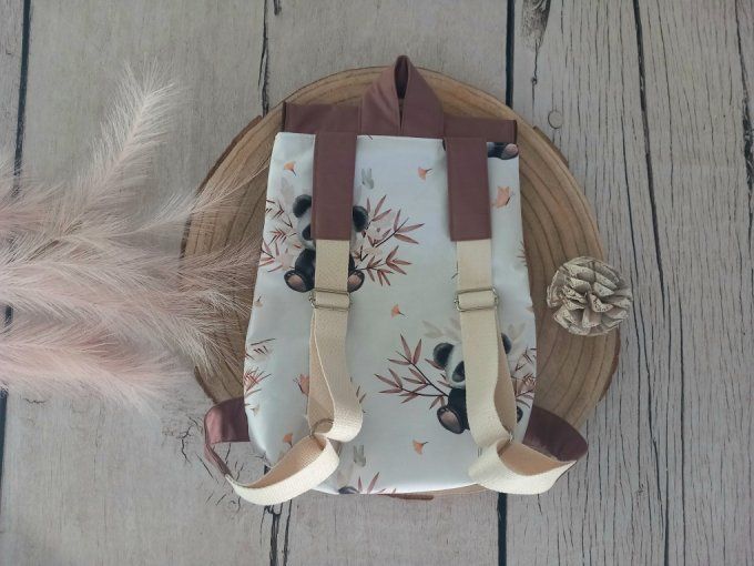 Sac à dos enfant panda / rabat uni marron