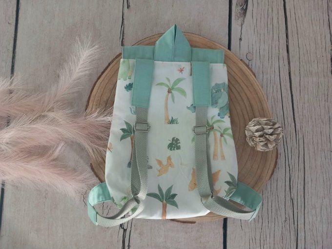 Sac à dos enfant dino vert / rabat uni vert clair