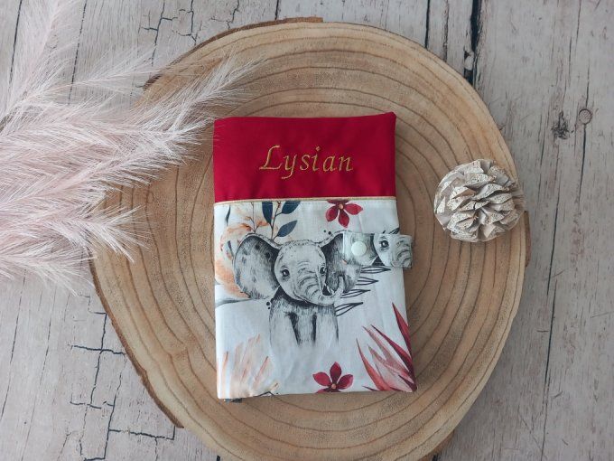 Protège carnet de santé savane bordeaux / broderie dorée