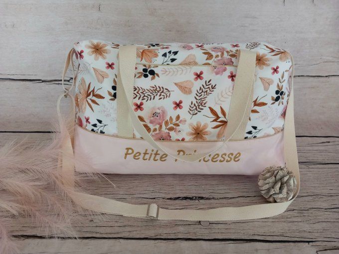 Sac à langer fleurs sauvages / tissu uni rose clair